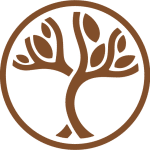 logo clinica trianon Árvore estilizada em círculo marrom